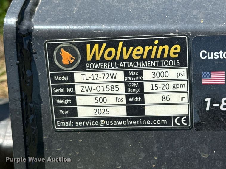image for item DU9100 2025 Wolverine TL-12-72W skid steer tiller