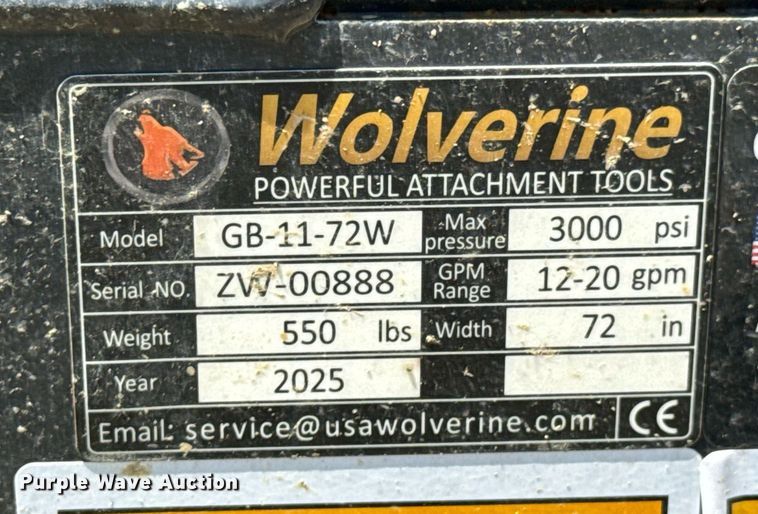 image for item DU9105 2025 Wolverine GB-11-72W skid steer grapple bucket