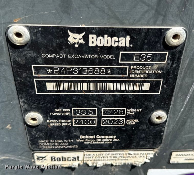 image for item DW2996 2023 Bobcat E35 mini excavator