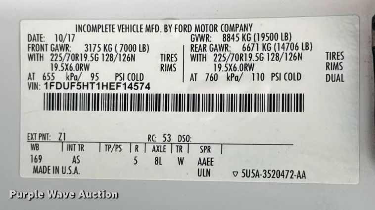 image for item DW6515 2017 Ford F550 Super Duty XL utility / service truck