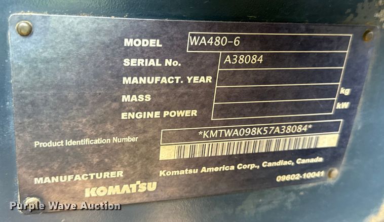image for item DW6516 2008 Komatsu WA480-6 wheel loader