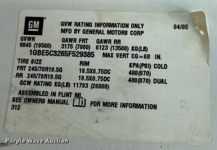 image for item DW6521 2005 Chevrolet C5500 utility / service truck