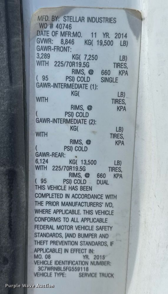 image for item DW6550 2015 Dodge  Ram 5500 utility / service truck