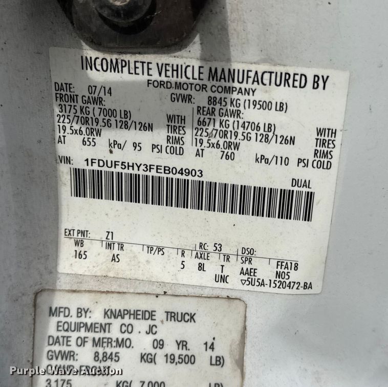 image for item DW6551 2015 Ford  F550 Super Duty utility / service truck