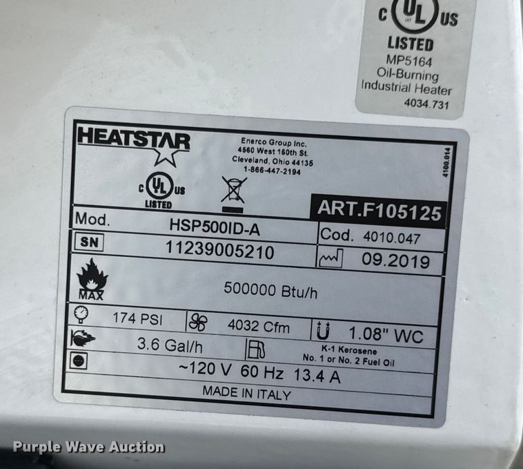 image for item DW6556 Heat Star HSP500ID-A heater