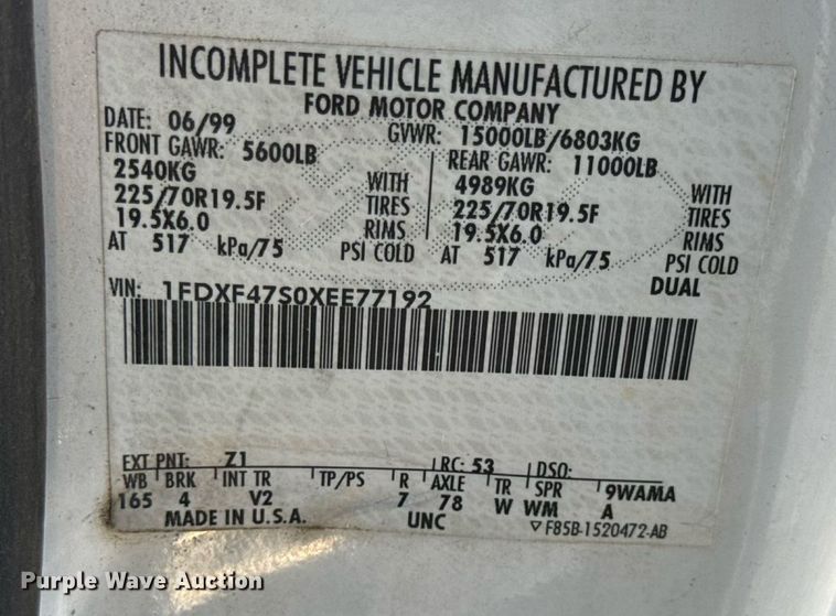 image for item DW6567 1999 Ford F450 Super Duty XL dump flatbed truck