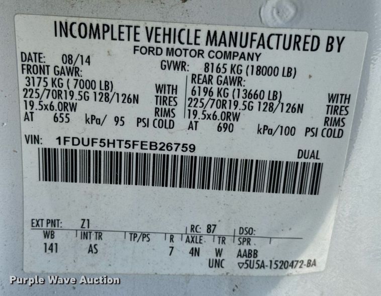 image for item DW6568 2015 Ford F550 Super Duty XL bucket truck