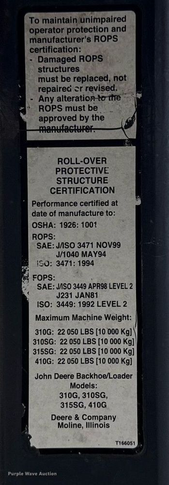 image for item DX5612 2001 John Deere 310G backhoe