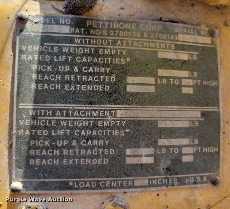 image for item DX7416 1988 Pettibone B-68C telehandler