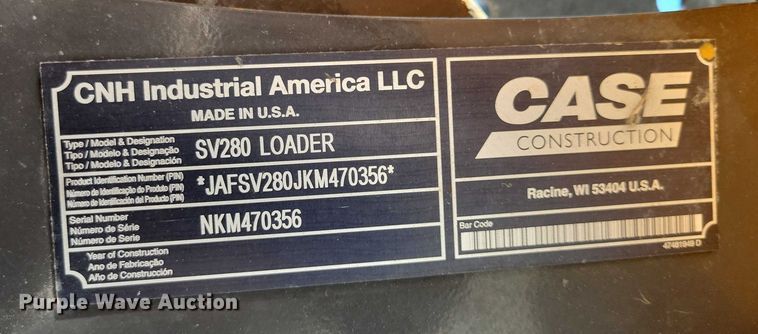 image for item DX7449 2019 Case SV280 skid steer loader