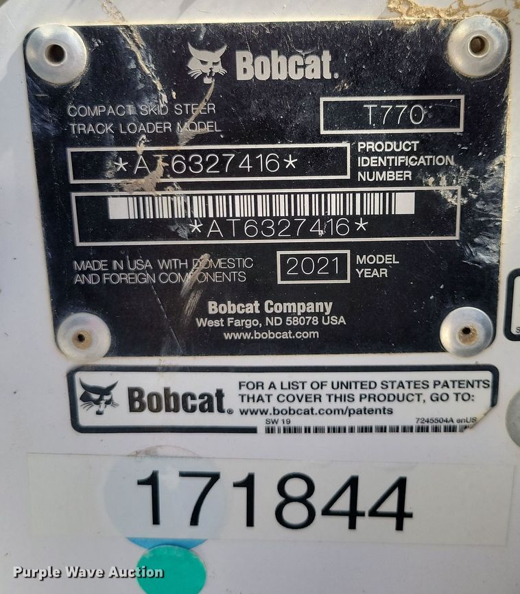 image for item DX7457 2021 Bobcat T770 tracked skid steer loader