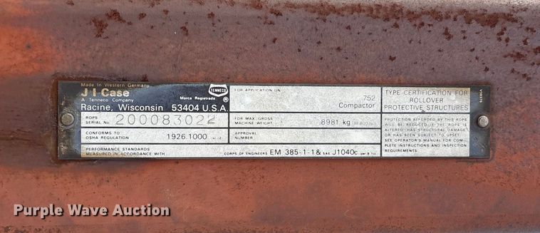 image for item DY0945 1990 Case 752B double drum vibratory roller