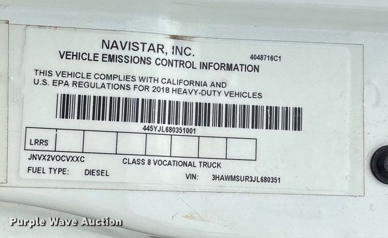 image for item DY0952 2018 International 7500 Bucket truck