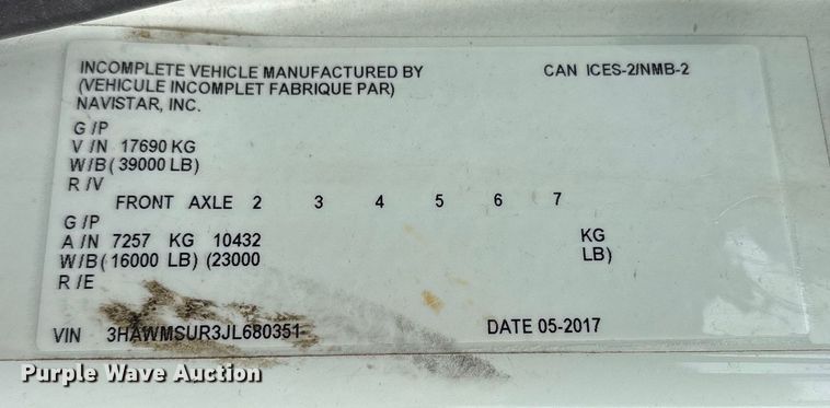 image for item DY0952 2018 International 7500 Bucket truck