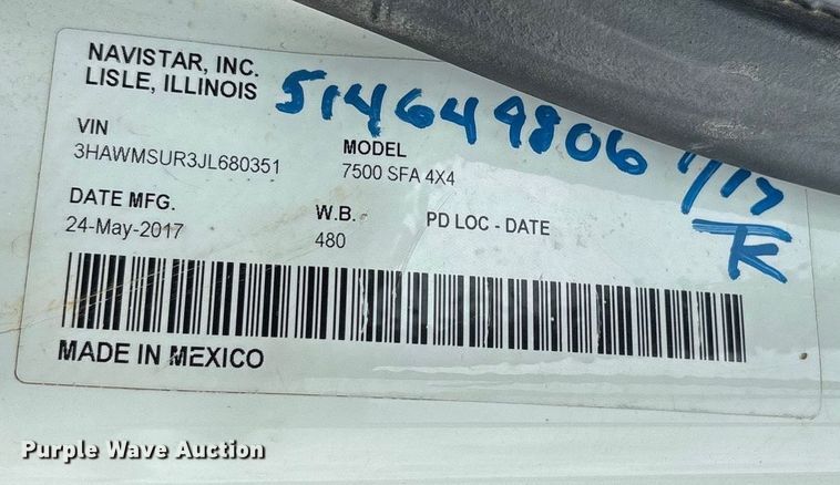 image for item DY0952 2018 International 7500 Bucket truck