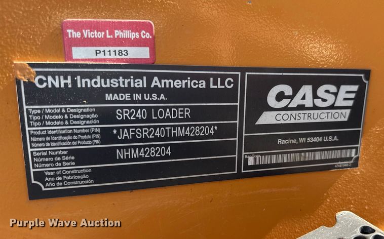 image for item DZ4220 2017 Case SR240 skid steer loader