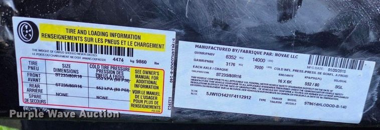 image for item EA2486 2015 Sure-Trac ST9614HLODOD-B-140 dump trailer