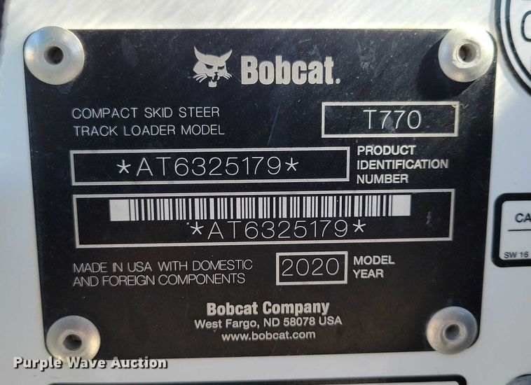 image for item EA2526 2020 Bobcat  T770 tracked skid steer loader