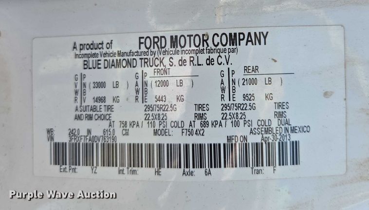 image for item EC1130 2013 Ford F750 Super Duty flatbed truck