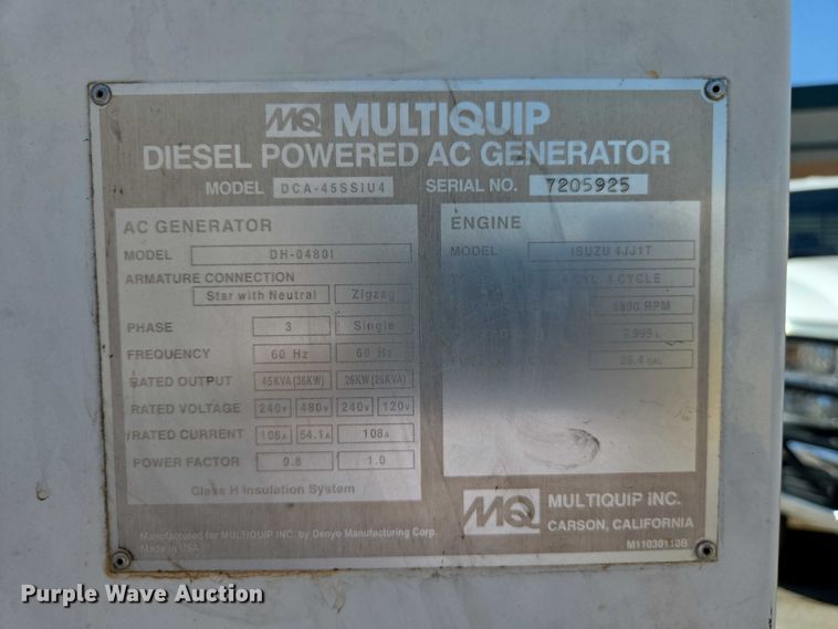 image for item EC1133 2013 Multiquip 45 generator