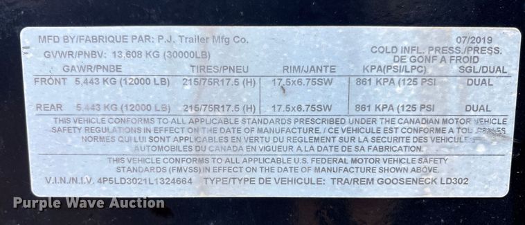 image for item EC4393 2020 PJ LD302 equipment trailer