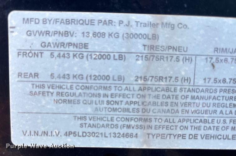 image for item EC4393 2020 PJ LD302 equipment trailer