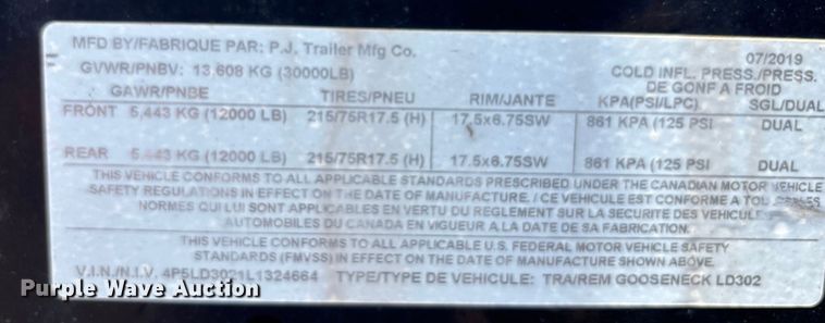 image for item EC4393 2020 PJ LD302 equipment trailer