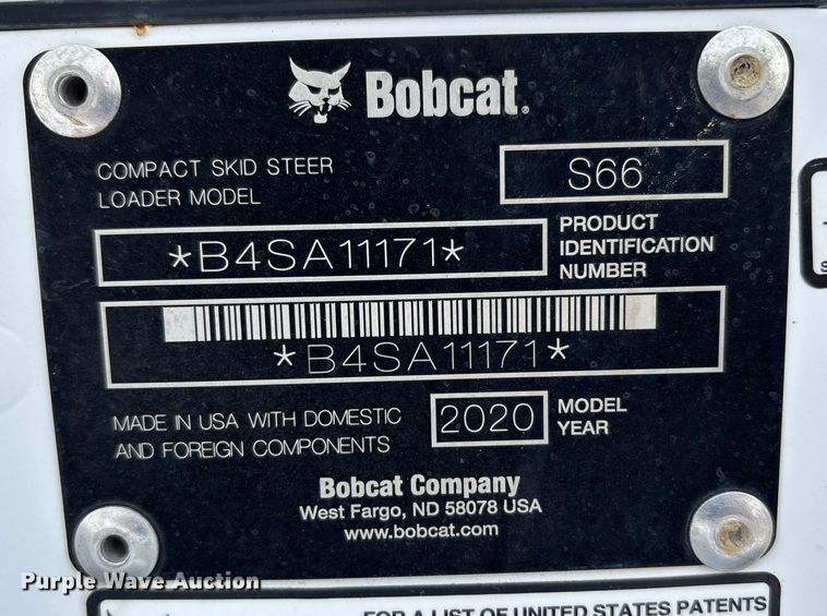 image for item EC4401 2020 Bobcat S66 R Series skid steer loader