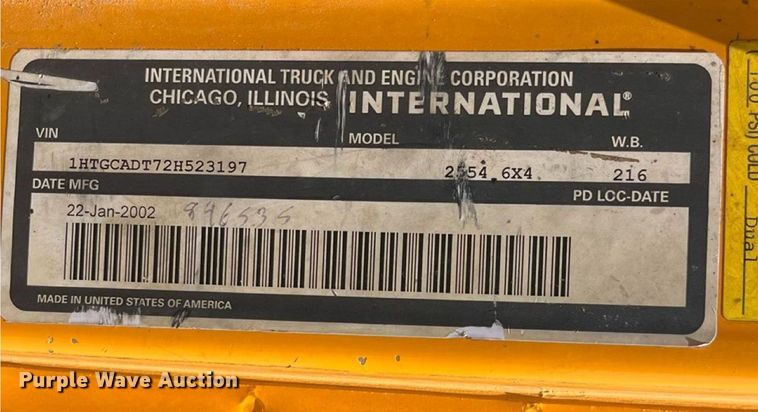 image for item ED2191 2002 International 2554 dump truck