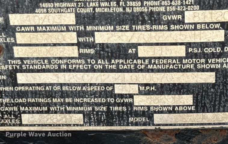 image for item ED5760 2004 Eager Beaver 350SL/GS lowboy equipment trailer