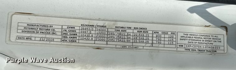 image for item ED5818 2019 Peterbilt 567 dump truck