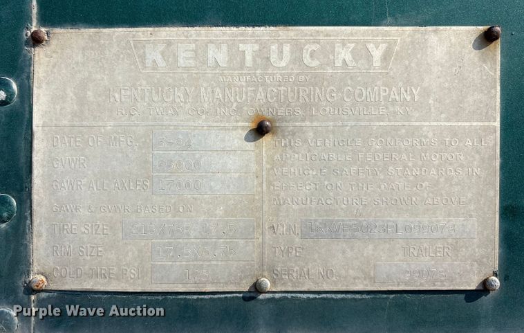 image for item EE3998 1994 Kentucky Manufacturing Company dry van trailer