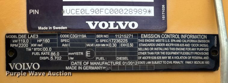 image for item EF2121 2012 Volvo L90F wheel loader