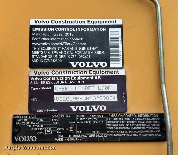 image for item EF2121 2012 Volvo L90F wheel loader