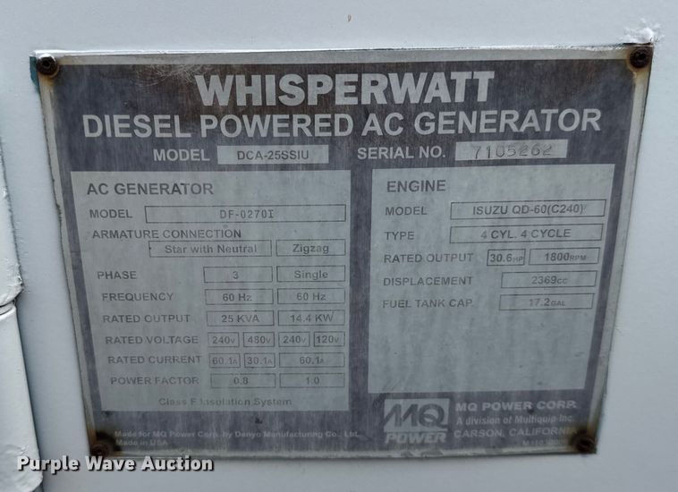image for item EF2136 Whisperwatt DCA-25SSIU generator
