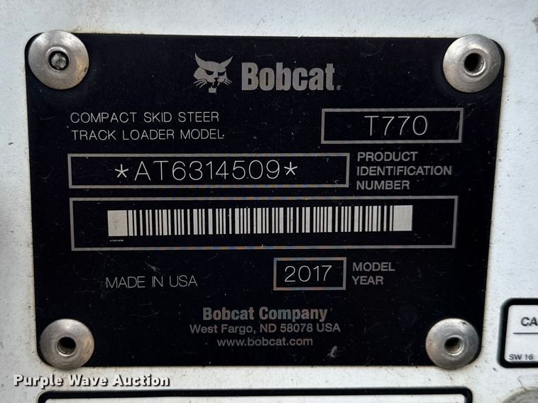 image for item EF2160 2017 Bobcat T770 tracked skid steer loader