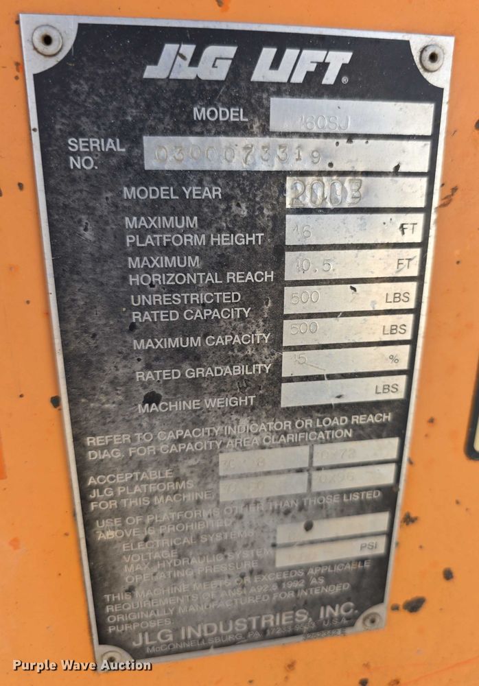 image for item EF3747 2003 JLG 460SJ boom lift