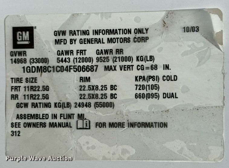 image for item EG5989 2004 GMC C8500 utility / service truck