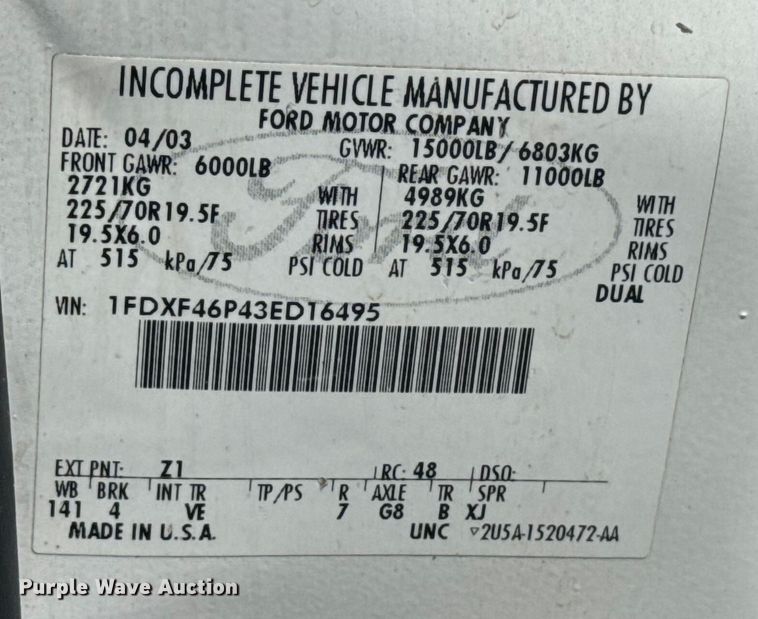 image for item EG6153 2003 Ford F450 Super Duty dump truck