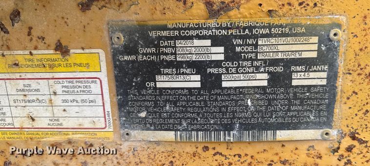 image for item EM2300 2018 Vermeer BC700 XL wood chipper