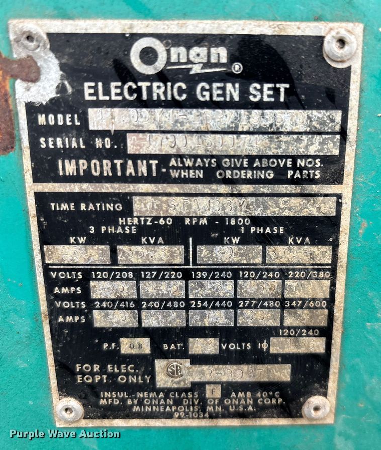 image for item EN5543 Onan 45/DYJ generator