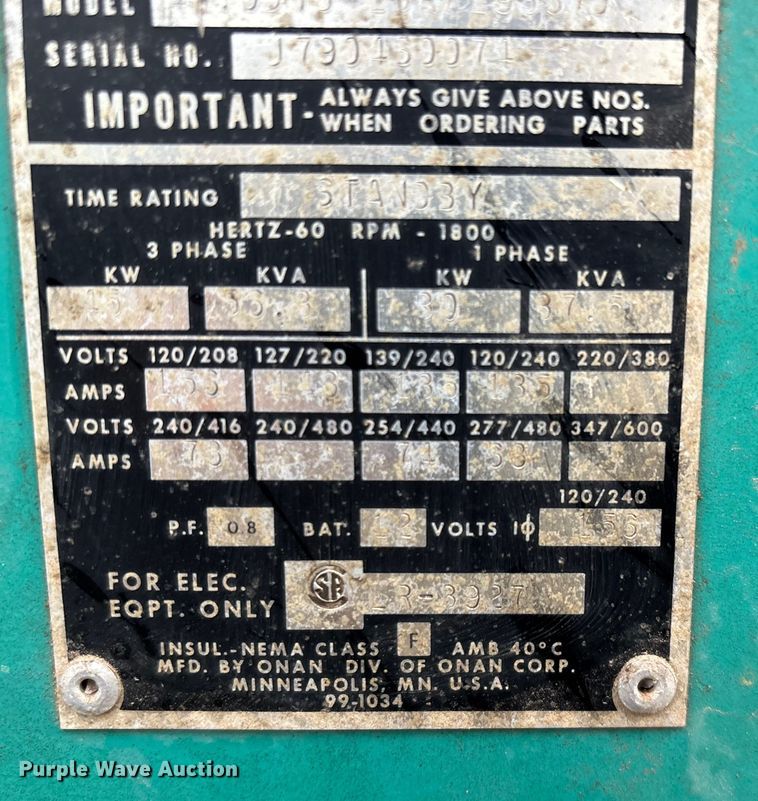 image for item EN5543 Onan 45/DYJ generator