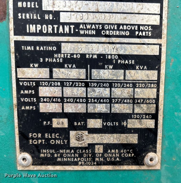 image for item EN5543 Onan 45/DYJ generator
