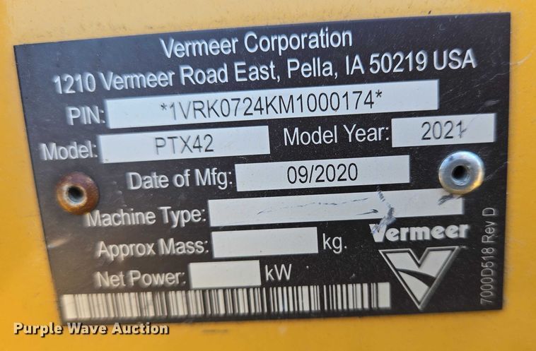 image for item EN8347 2021 Vermeer PTX42 trencher