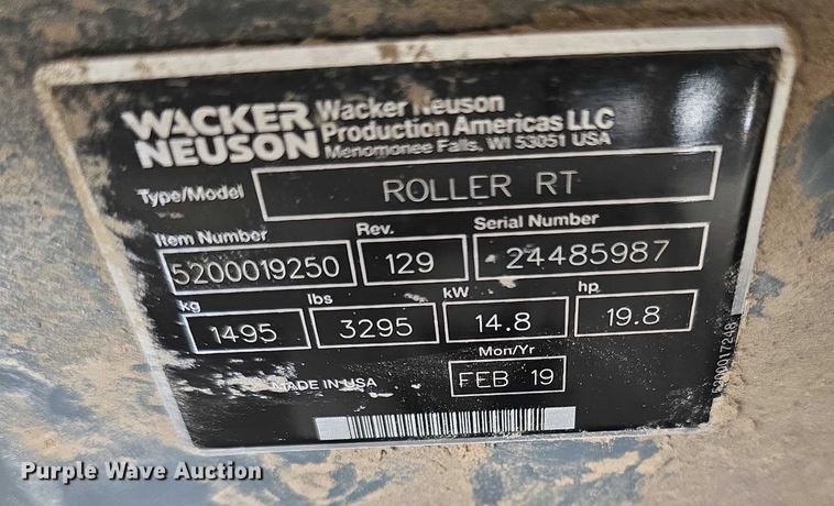 image for item EO1601 2019 Wacker Neuson RTSC3 trench compactor
