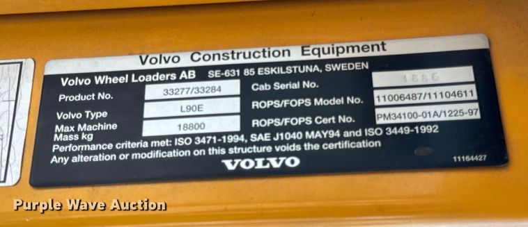 image for item ER0014 2004 Volvo L90E wheel loader