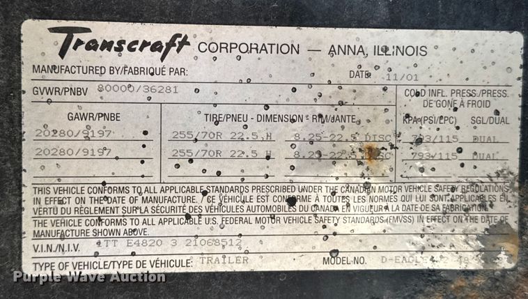 image for item ER2338 2002 Transcraft D-Eagle W2 drop deck trailer