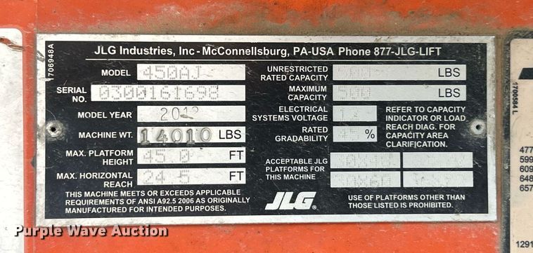 image for item ET3026 2012 JLG 450AJ Series II boom lift