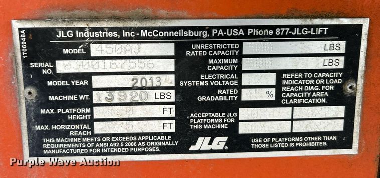 image for item ET3027 2013 JLG 450AJ Series II boom lift