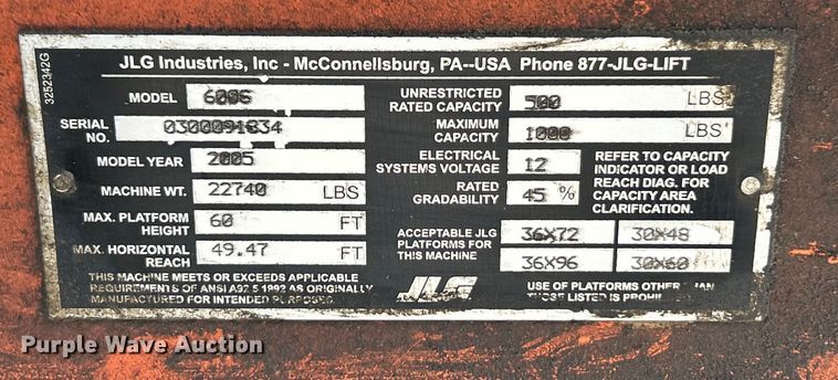 image for item ET3030 2005 JLG 600S boom lift